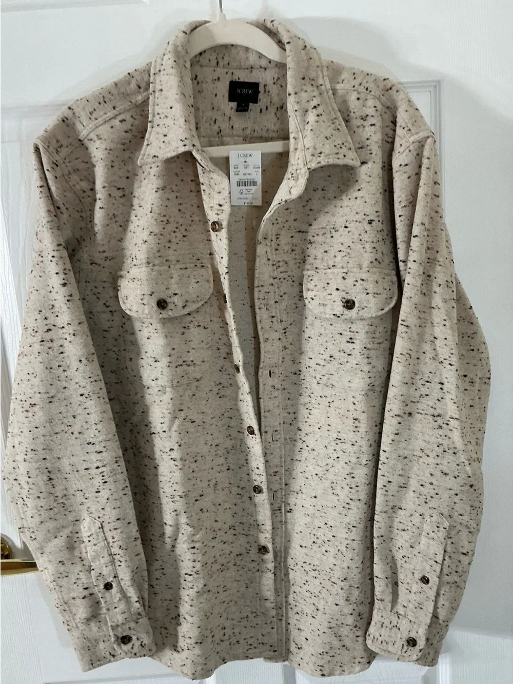 J.Crew Donegals Tweed Fleece Overshirt Shirt Jacket Oatmeal Men's Large L NWT